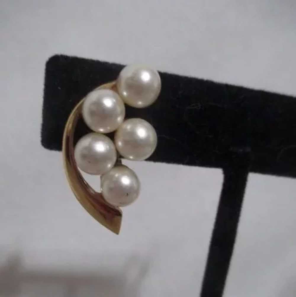 Pair of Faux Pearl and Gold Tone Earrings by Napi… - image 3