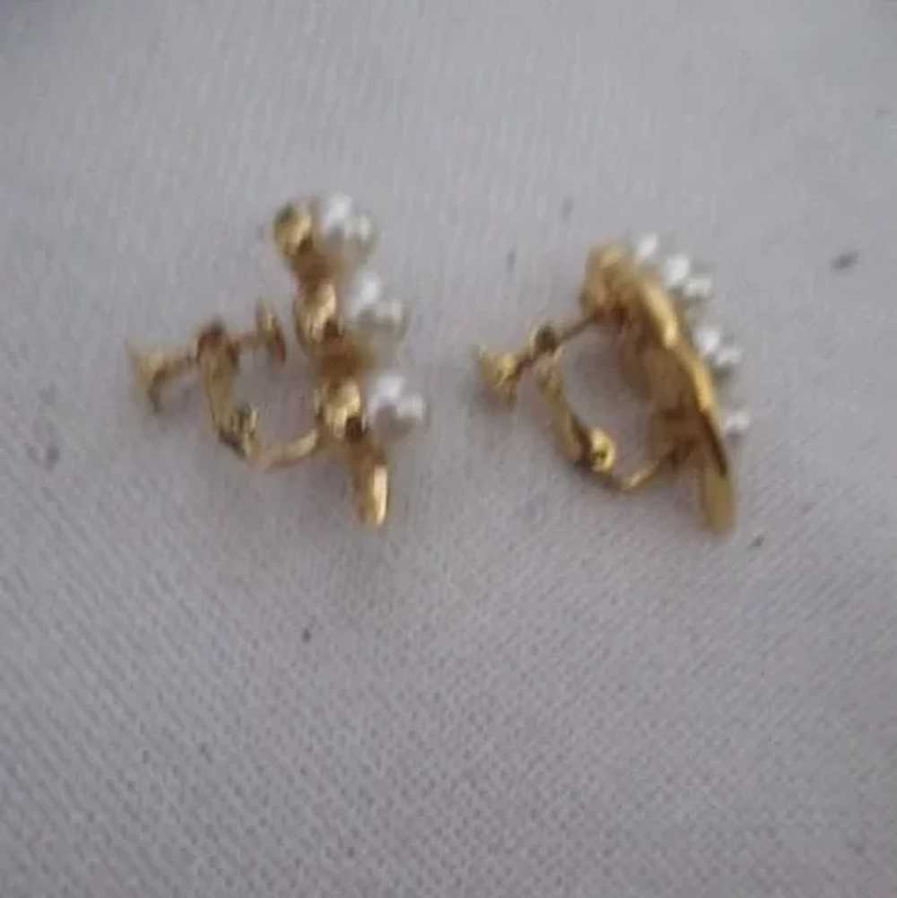 Pair of Faux Pearl and Gold Tone Earrings by Napi… - image 5