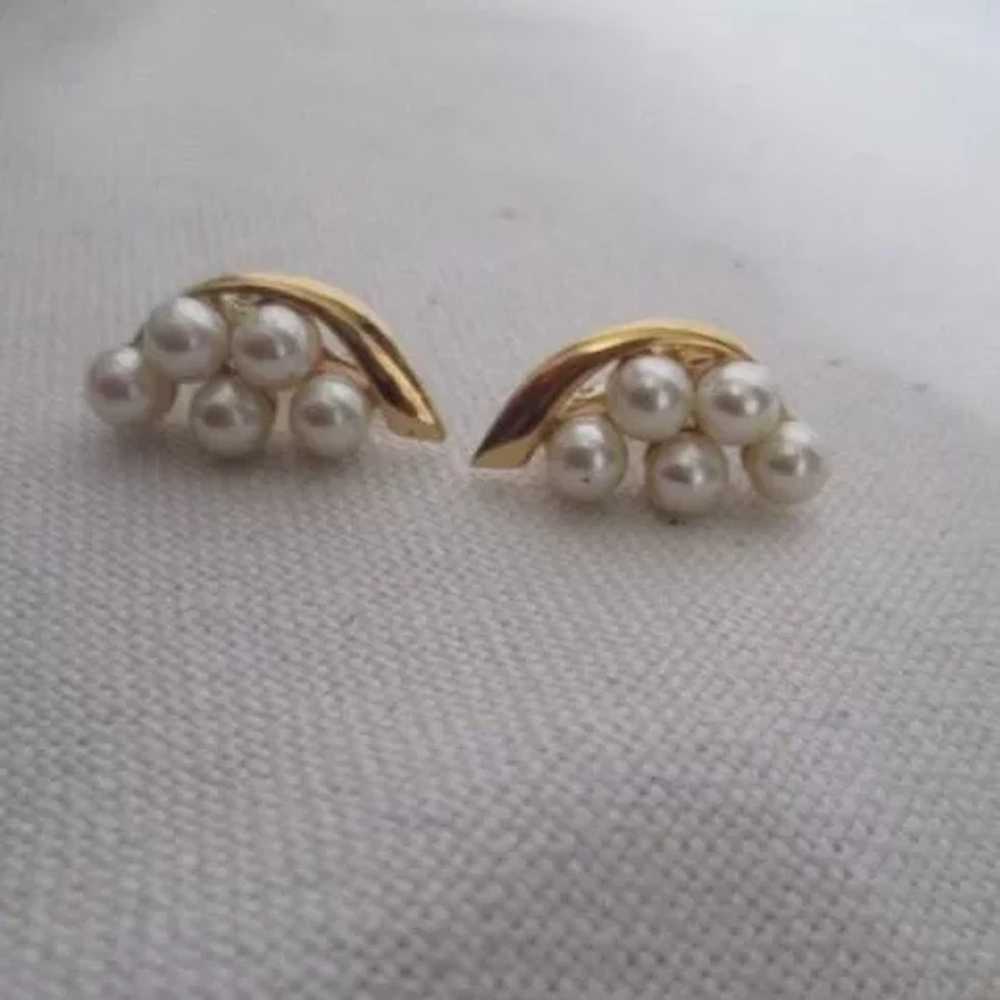 Pair of Faux Pearl and Gold Tone Earrings by Napi… - image 9
