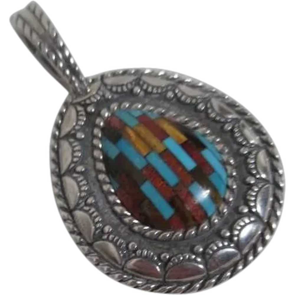 Sterling Silver Pendant with Inlaid Stones - image 1