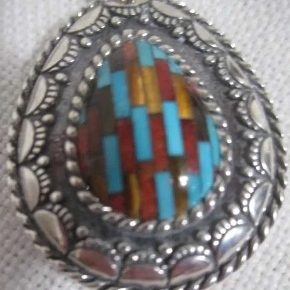 Sterling Silver Pendant with Inlaid Stones - image 2
