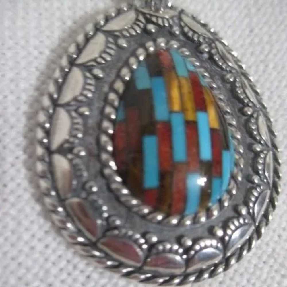Sterling Silver Pendant with Inlaid Stones - image 3