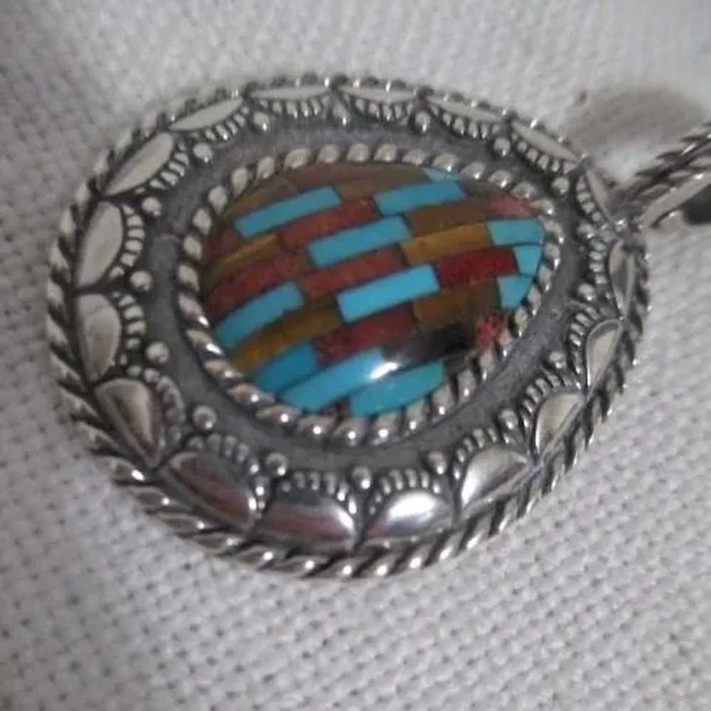 Sterling Silver Pendant with Inlaid Stones - image 4