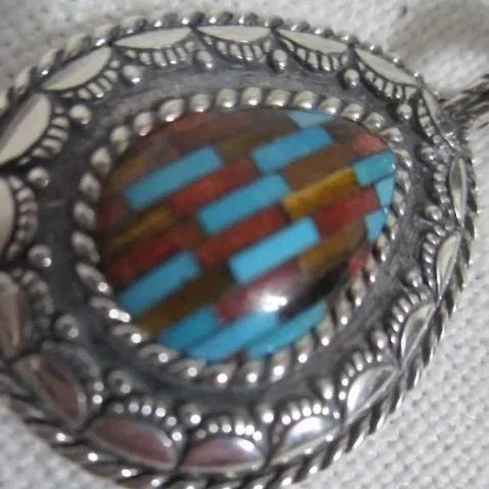 Sterling Silver Pendant with Inlaid Stones - image 5