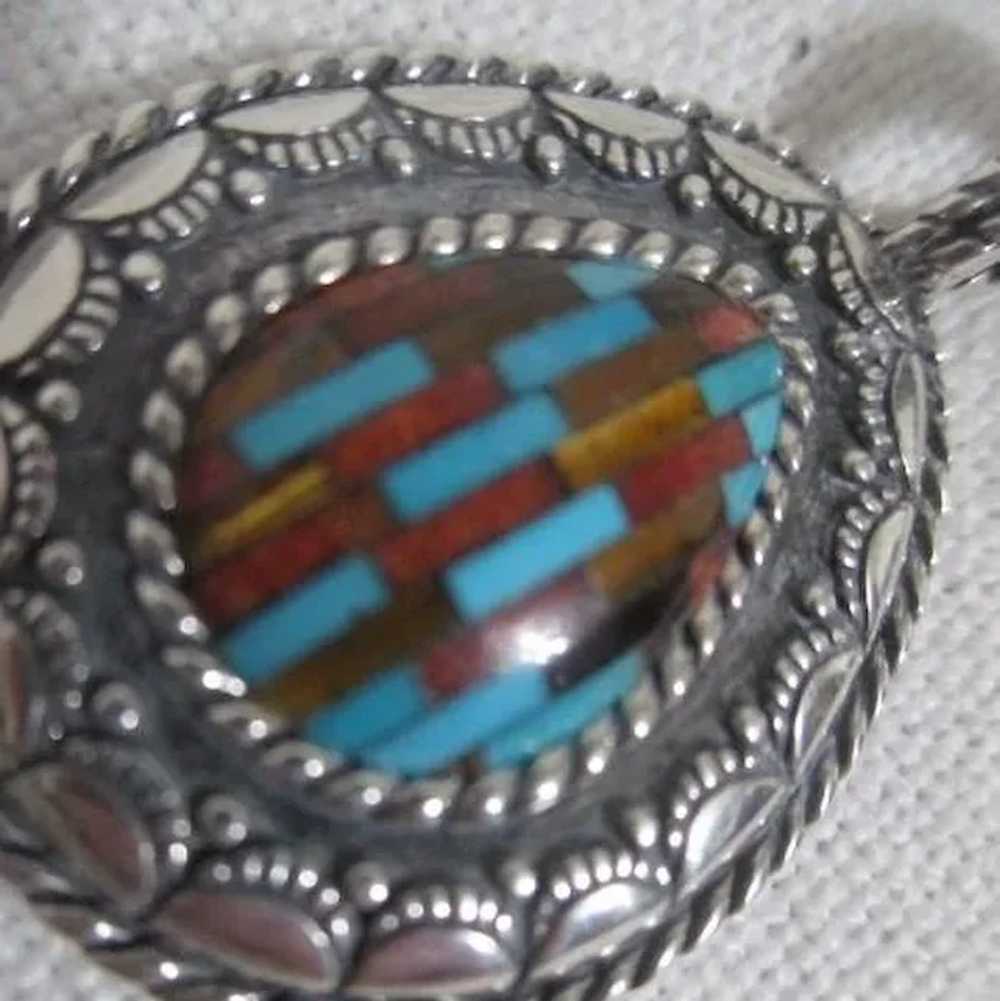Sterling Silver Pendant with Inlaid Stones - image 6
