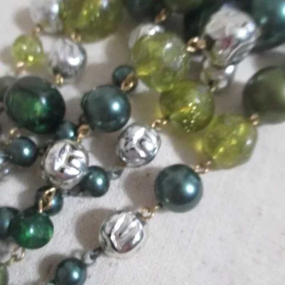 Three Strand Beaded Necklace with Shades of Green… - image 8