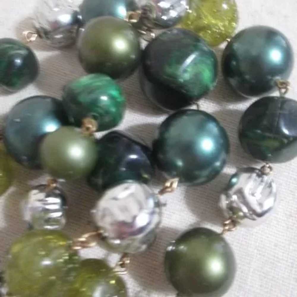 Three Strand Beaded Necklace with Shades of Green… - image 9