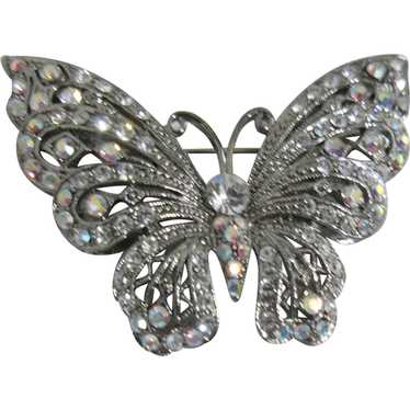 Crystal and Rhinestone Butterfly Brooch - image 1