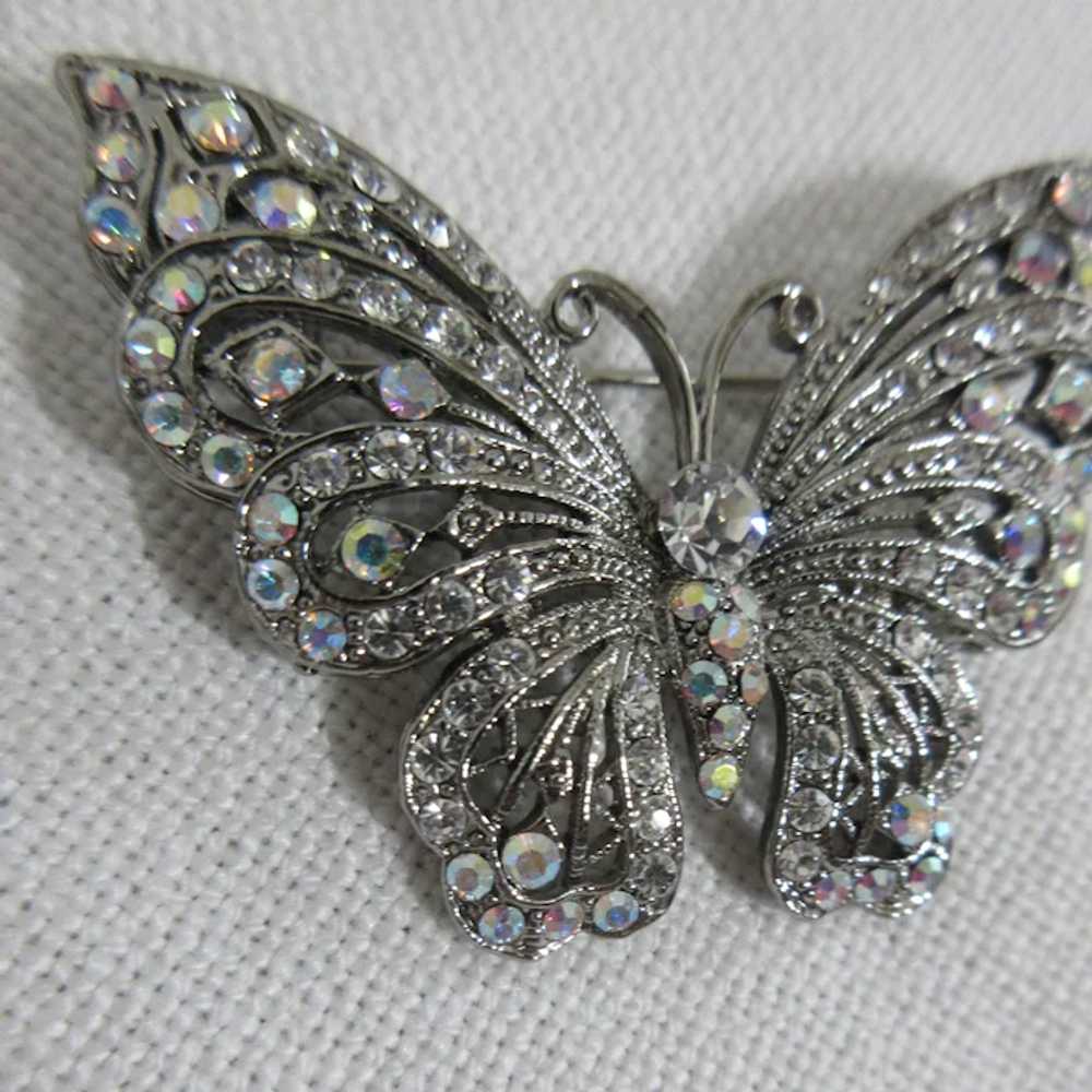 Crystal and Rhinestone Butterfly Brooch - image 2