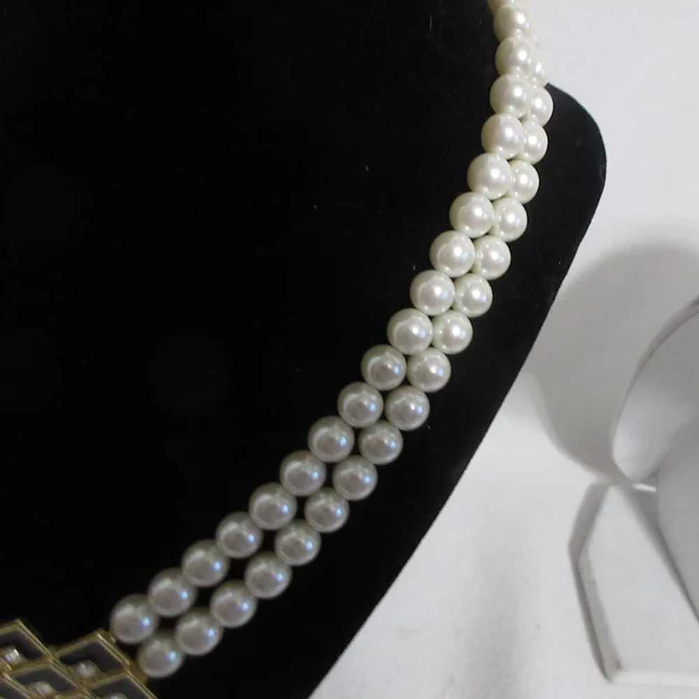 Unsigned 2 Strand Faux Pearl Necklace with Black … - image 12