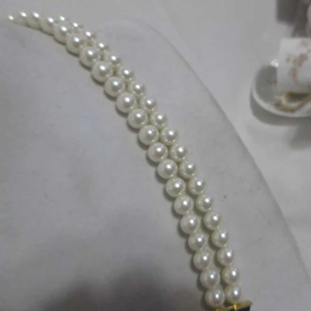 Unsigned 2 Strand Faux Pearl Necklace with Black … - image 7