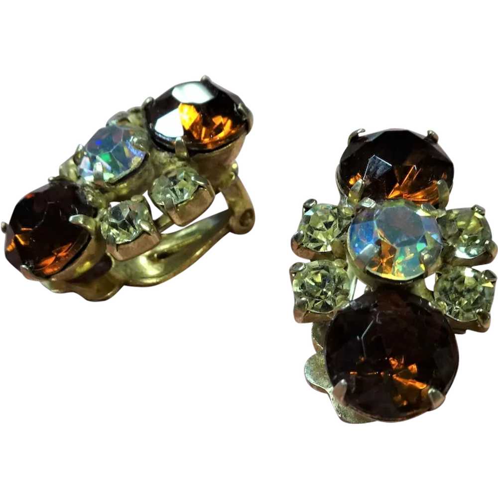 SPARKLING Art Glass Earrings,Vintage Topaz color … - image 1