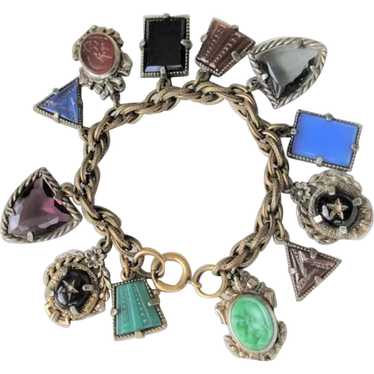 GORGEOUS Art Deco Czech Glass FOB Charm Bracelet 1