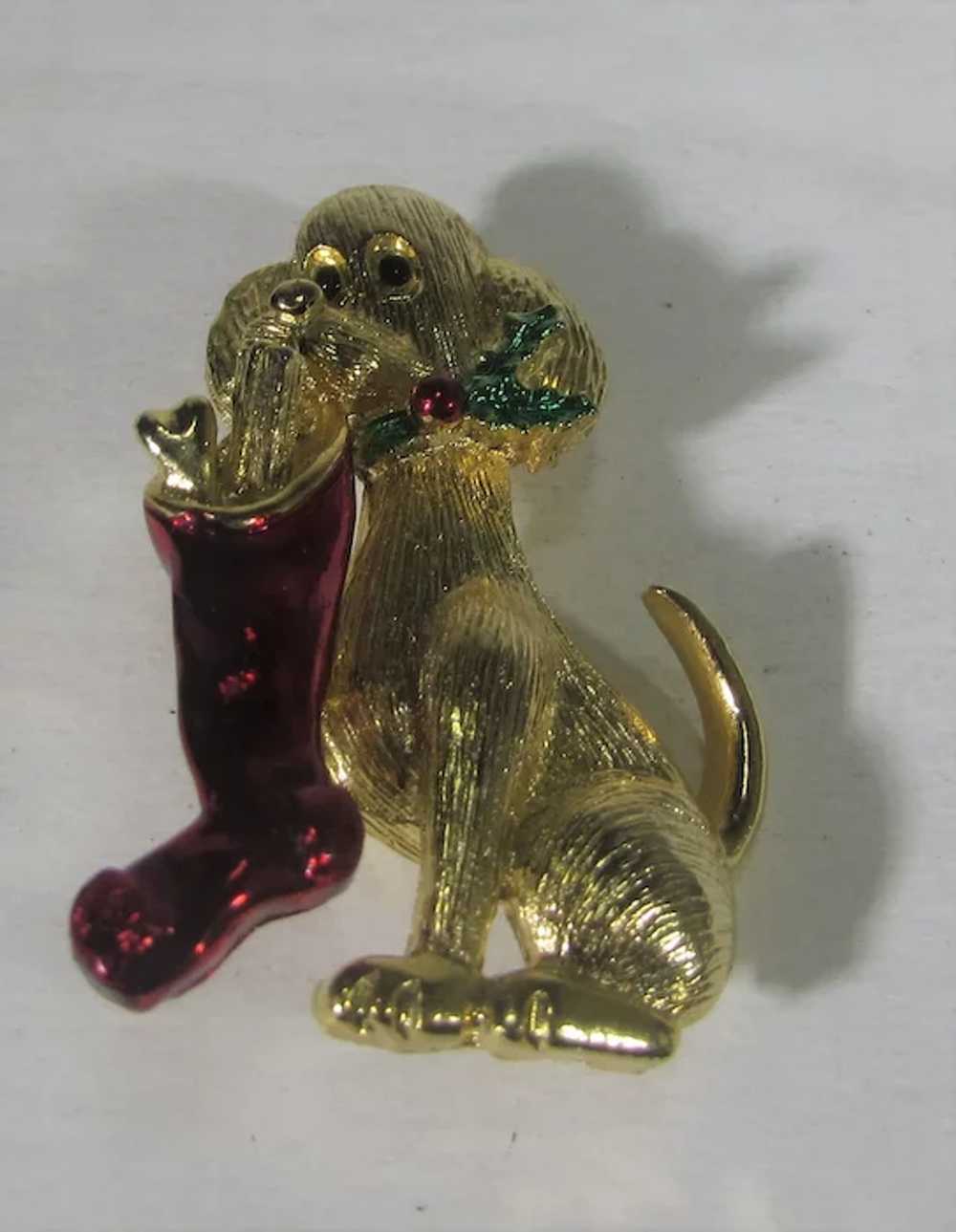 Vintage Gerrys Gold Tone Puppy Holding a Christma… - image 12