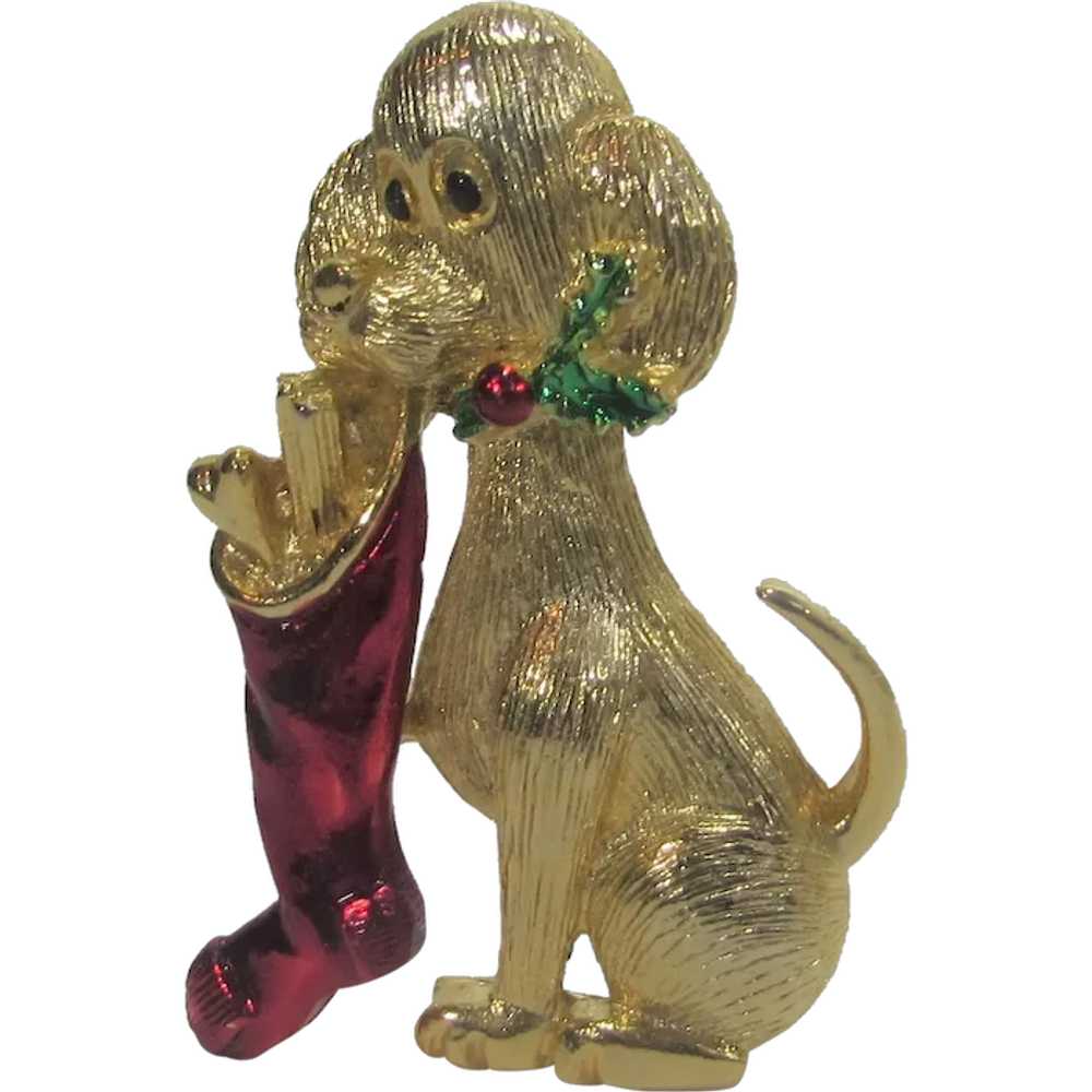 Vintage Gerrys Gold Tone Puppy Holding a Christma… - image 1