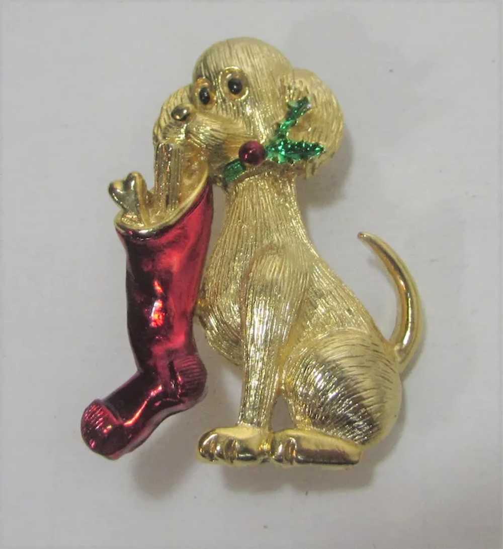 Vintage Gerrys Gold Tone Puppy Holding a Christma… - image 2