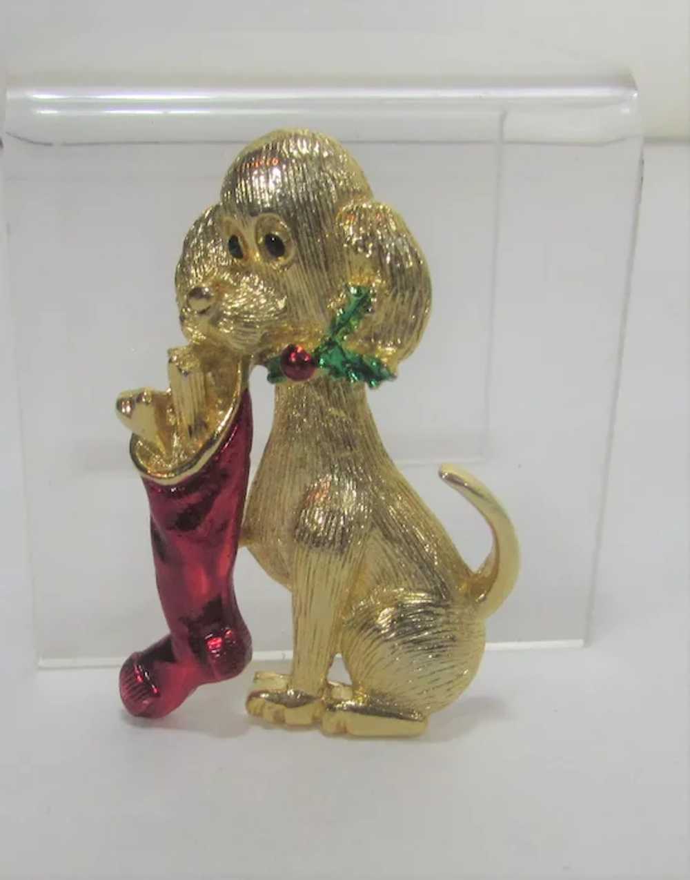 Vintage Gerrys Gold Tone Puppy Holding a Christma… - image 4