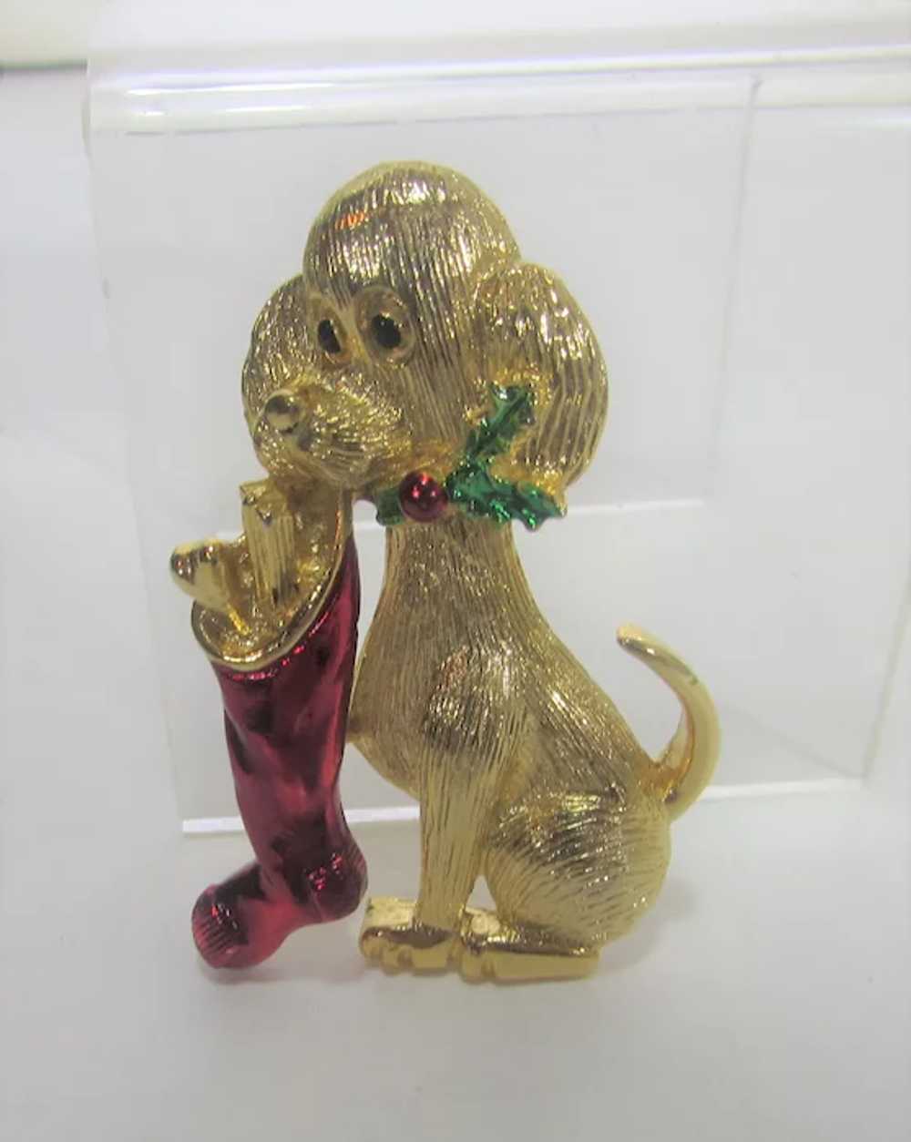 Vintage Gerrys Gold Tone Puppy Holding a Christma… - image 6
