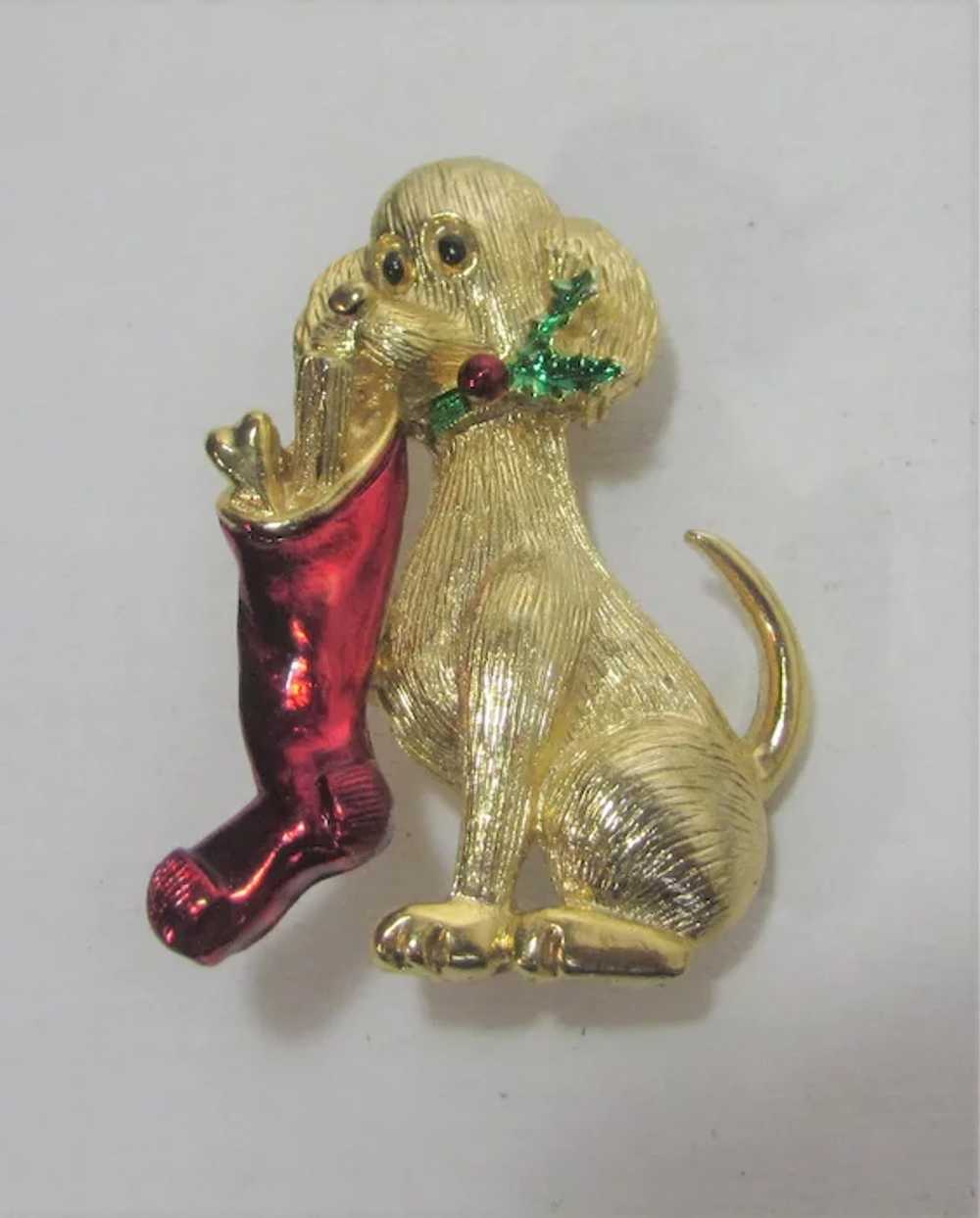 Vintage Gerrys Gold Tone Puppy Holding a Christma… - image 9