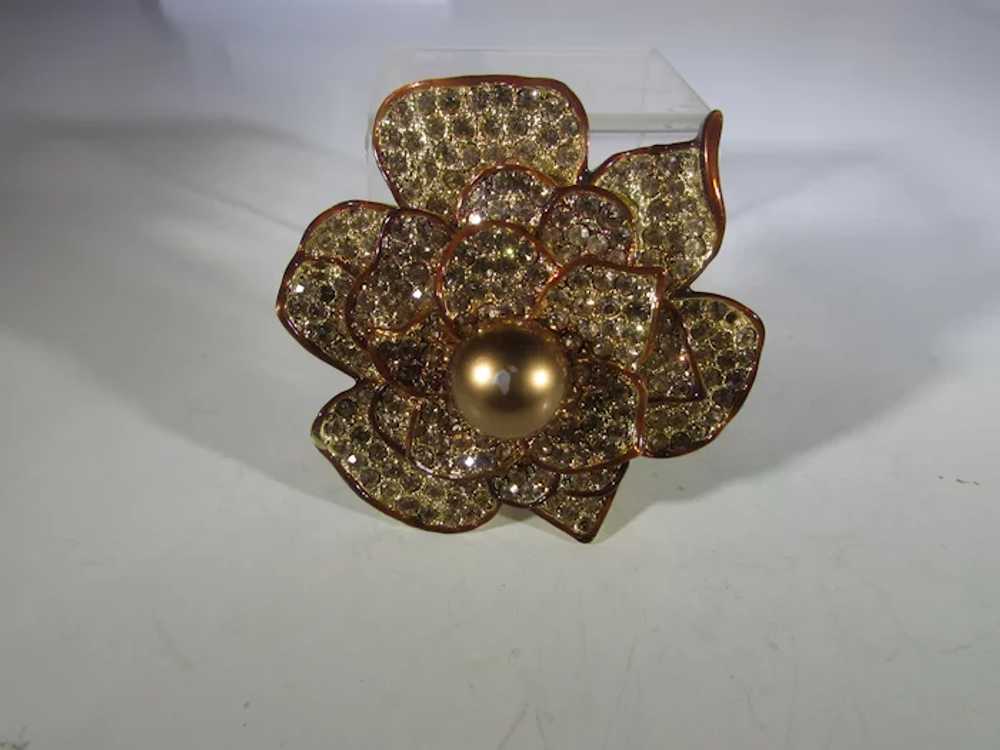 Bronze Tone Flower Pin With Champagne Crystals an… - image 12