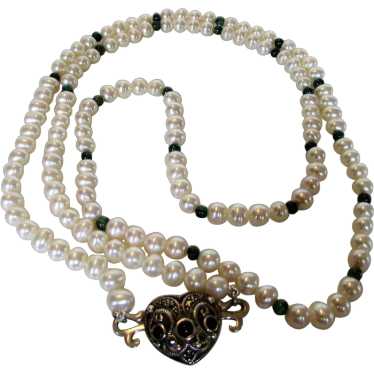 Cultured Pearl Necklace With Sterling Onyx Clasp … - image 1