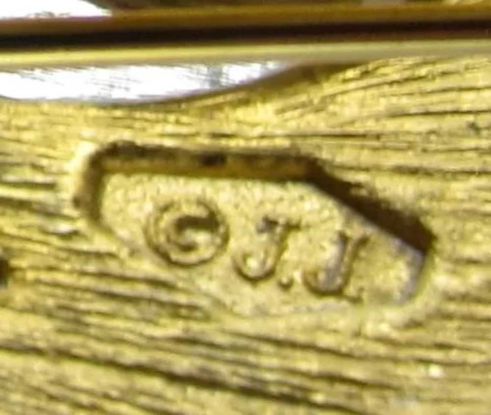 Vintage JJ Brushed Goldtone Pin With Pave Crystals - image 6