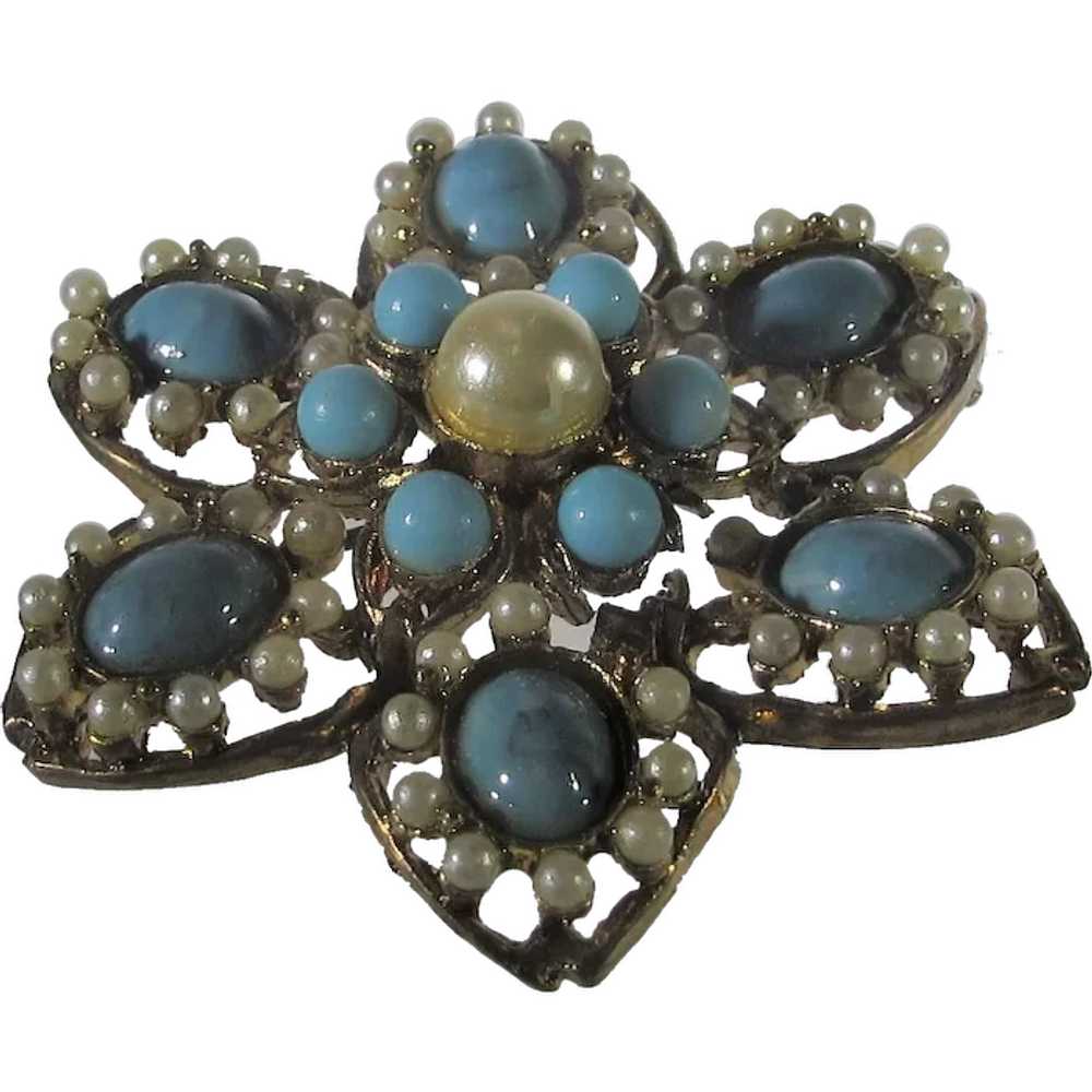 Vintage Goldtone Pin with Faux Turquoise and Faux… - image 1