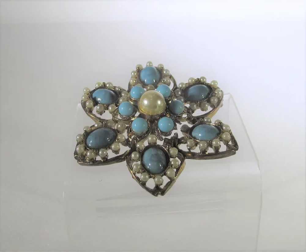 Vintage Goldtone Pin with Faux Turquoise and Faux… - image 2