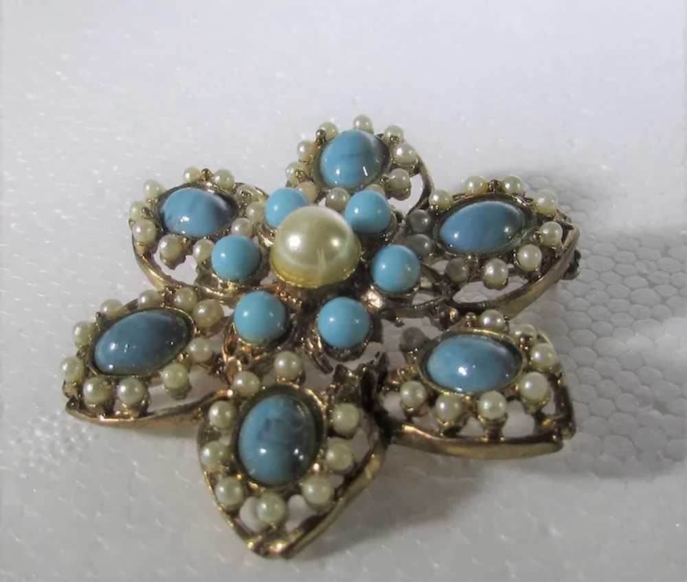 Vintage Goldtone Pin with Faux Turquoise and Faux… - image 8
