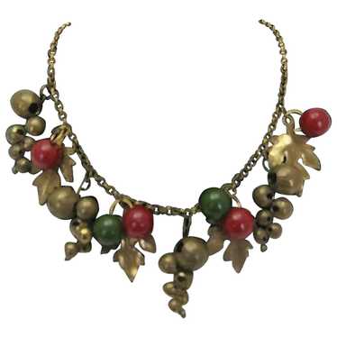 Vintage Brass and Lucite Red and Green Holiday Ne… - image 1
