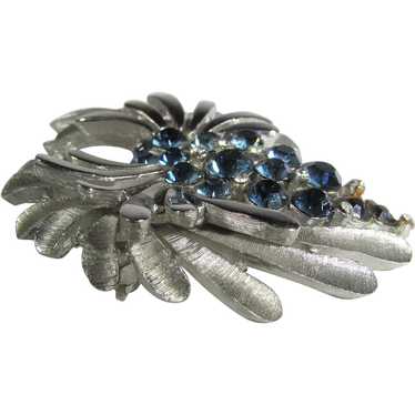 Crown Trifari Silver Tone Pin With Sapphire Cryst… - image 1
