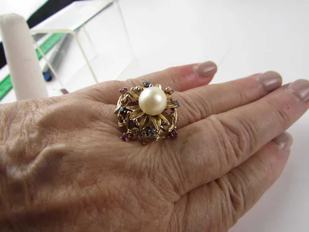14 Karat Yellow Gold Ring With Cultured Pearl Sur… - image 11