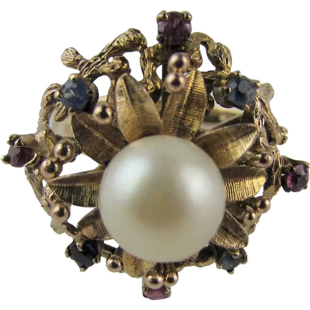 14 Karat Yellow Gold Ring With Cultured Pearl Sur… - image 1