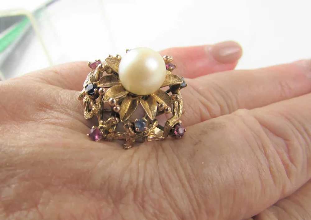 14 Karat Yellow Gold Ring With Cultured Pearl Sur… - image 2