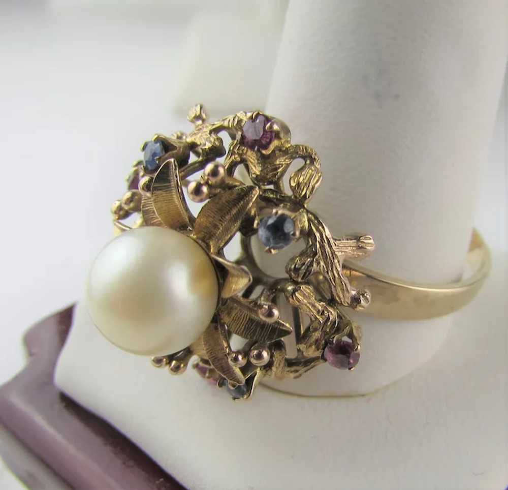 14 Karat Yellow Gold Ring With Cultured Pearl Sur… - image 4