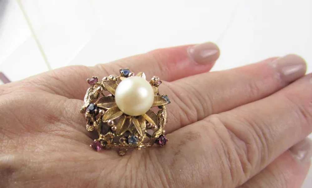 14 Karat Yellow Gold Ring With Cultured Pearl Sur… - image 7