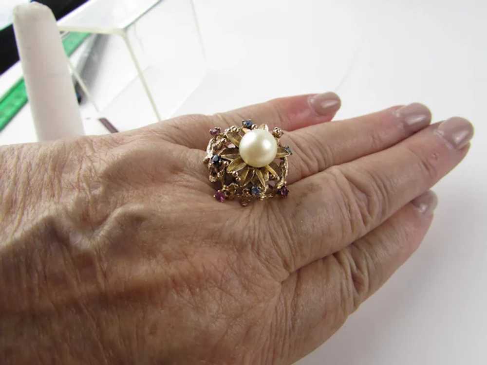 14 Karat Yellow Gold Ring With Cultured Pearl Sur… - image 9