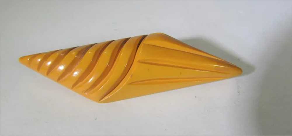 Bakelite Geometric Carved Pin In Yellow - image 12