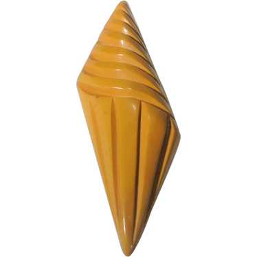 Bakelite Geometric Carved Pin In Yellow - image 1