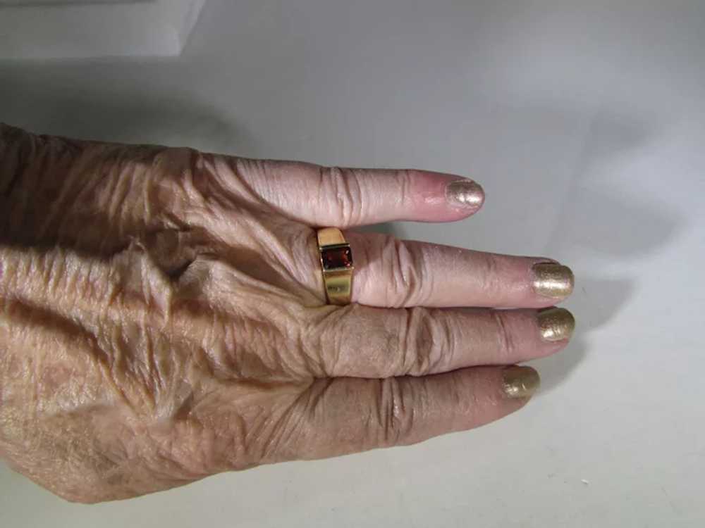 14 Karat Yellow Gold Modernist Garnet Ring - image 12