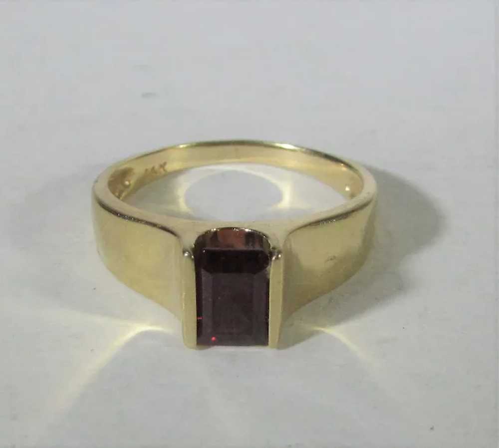 14 Karat Yellow Gold Modernist Garnet Ring - image 8
