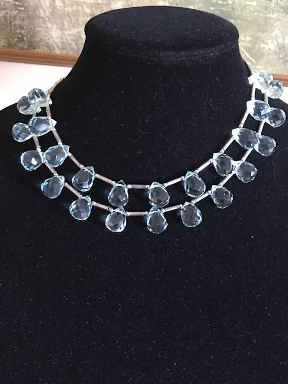 Vintage Kenneth Jay Lane Aqua Faceted Teardrop Cr… - image 2