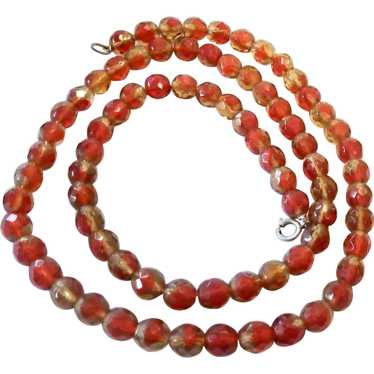Vintage Red & Smoky Givre Glass Bead Necklace 25 … - image 1