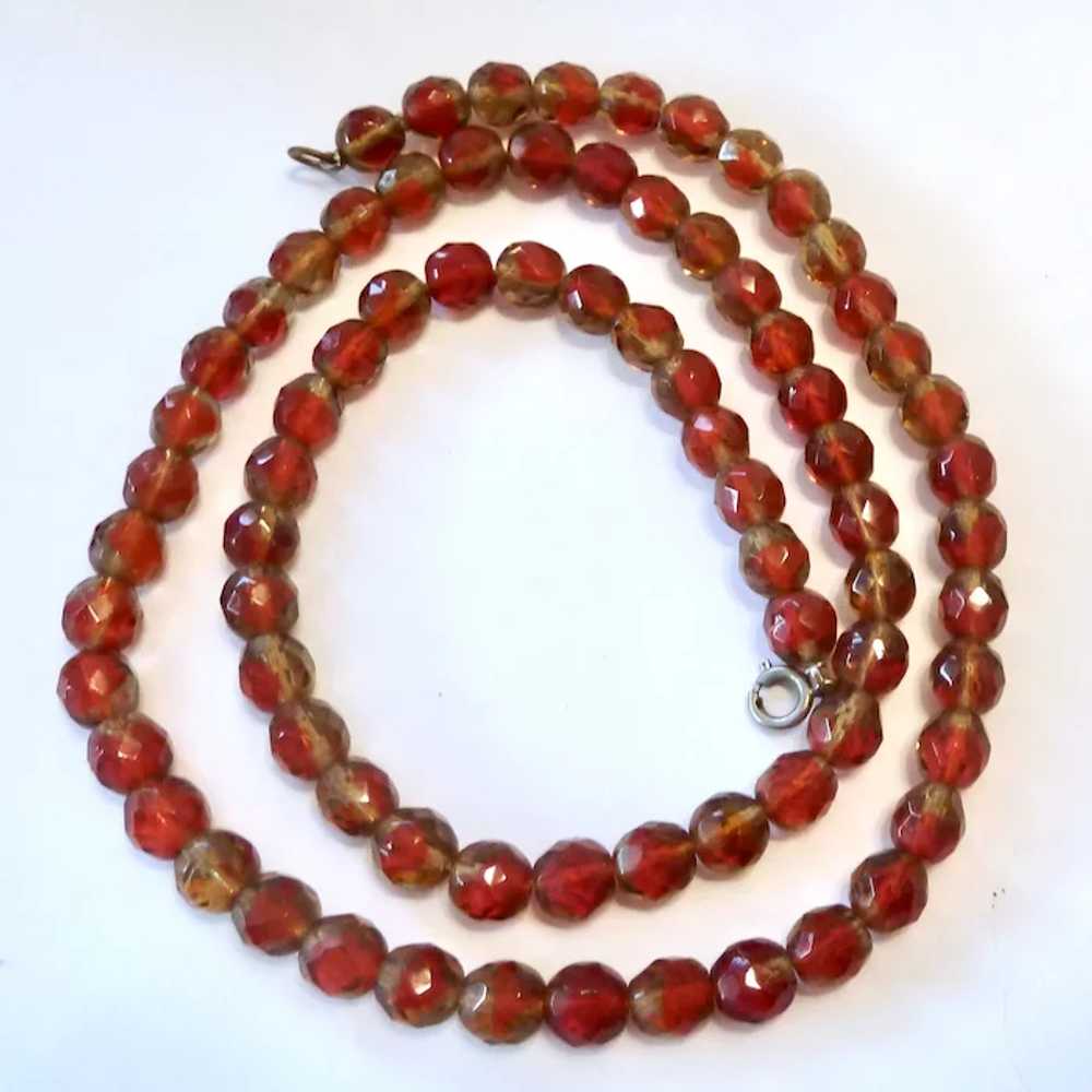 Vintage Red & Smoky Givre Glass Bead Necklace 25 … - image 2