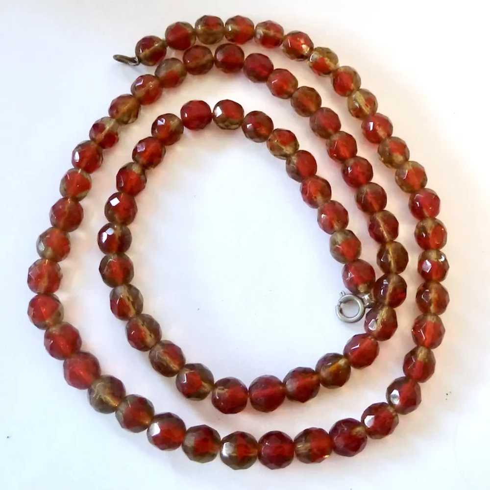 Vintage Red & Smoky Givre Glass Bead Necklace 25 … - image 3