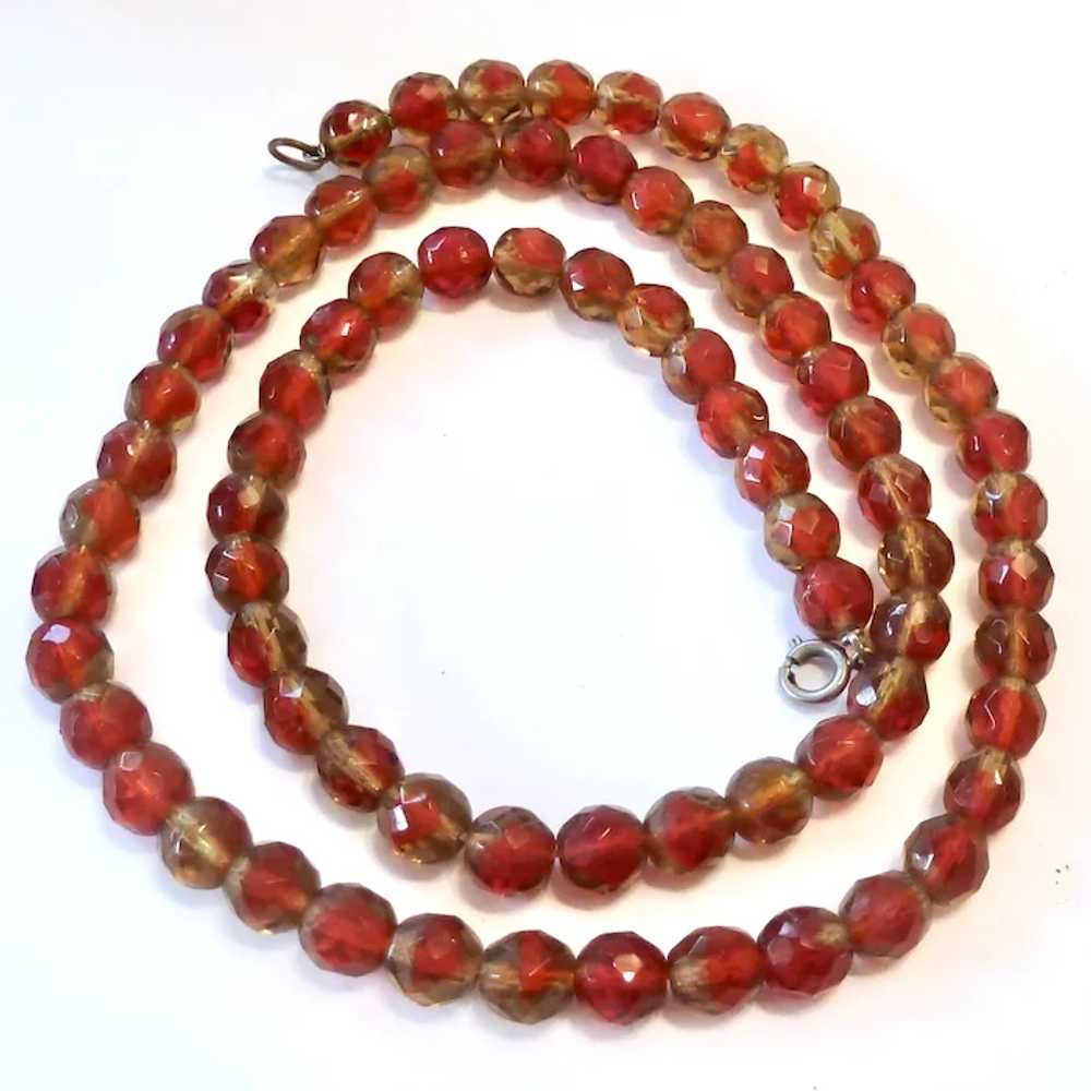 Vintage Red & Smoky Givre Glass Bead Necklace 25 … - image 4