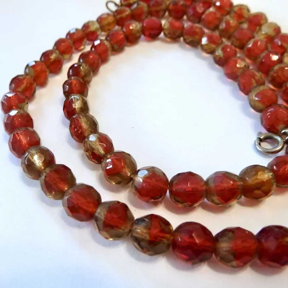 Vintage Red & Smoky Givre Glass Bead Necklace 25 … - image 5