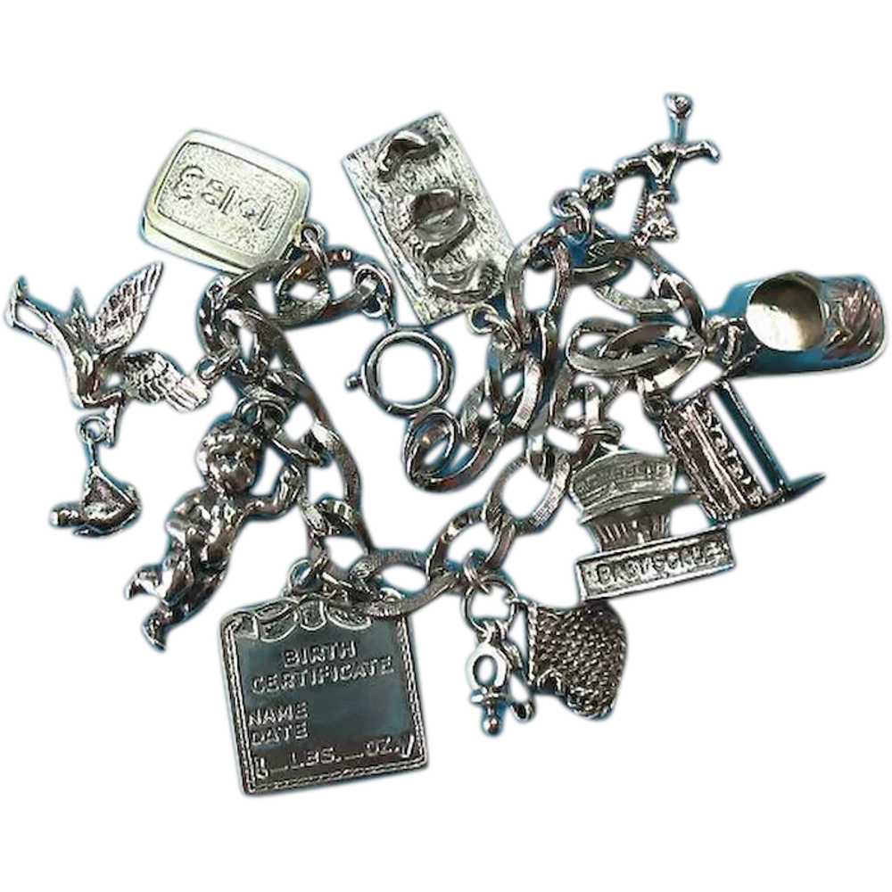 Vintage Sterling Silver Themed Baby Charm Bracele… - image 1