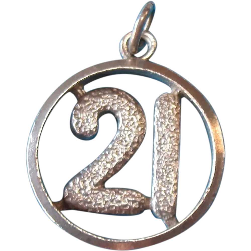 Vintage English Sterling Silver "21" Pendant Or C… - image 1