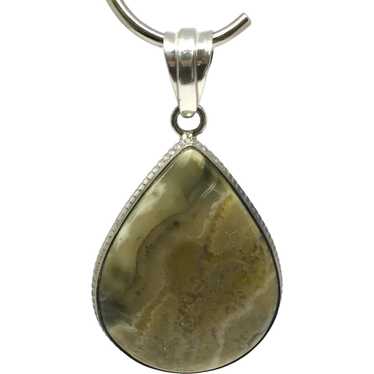 Bumblebee Jasper Cabochon Pendant - Sterling Silve